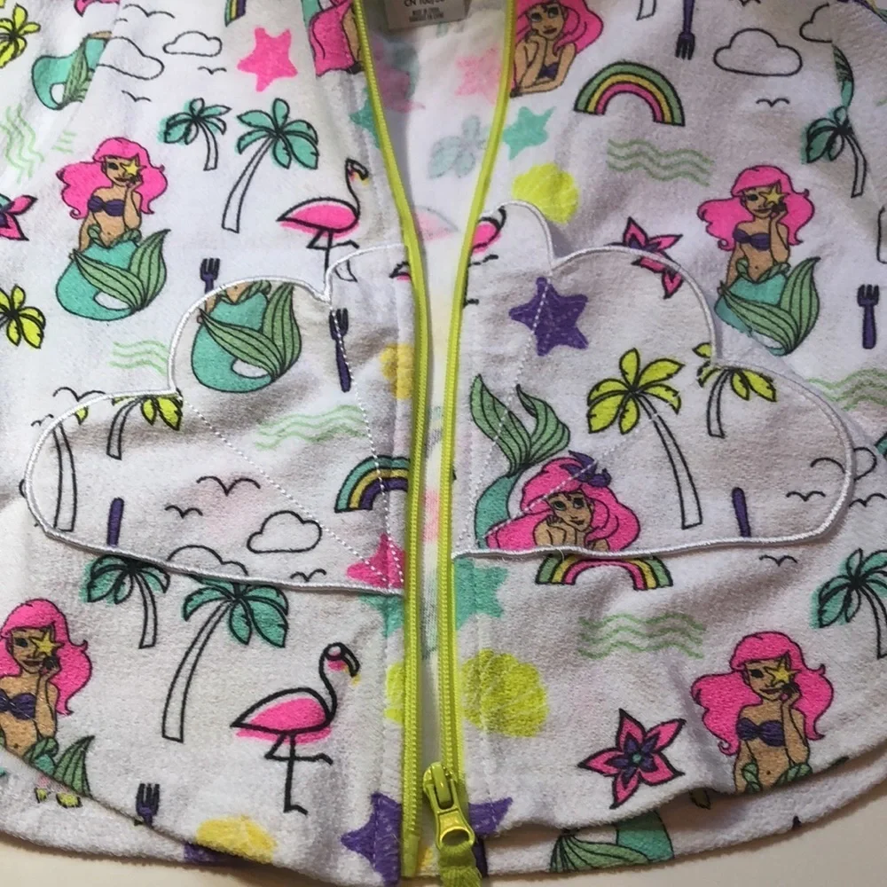 DISNEY Hooded Swim Poncho Cape Coverup Little Mermaid Princess Ariel Zippered 3T